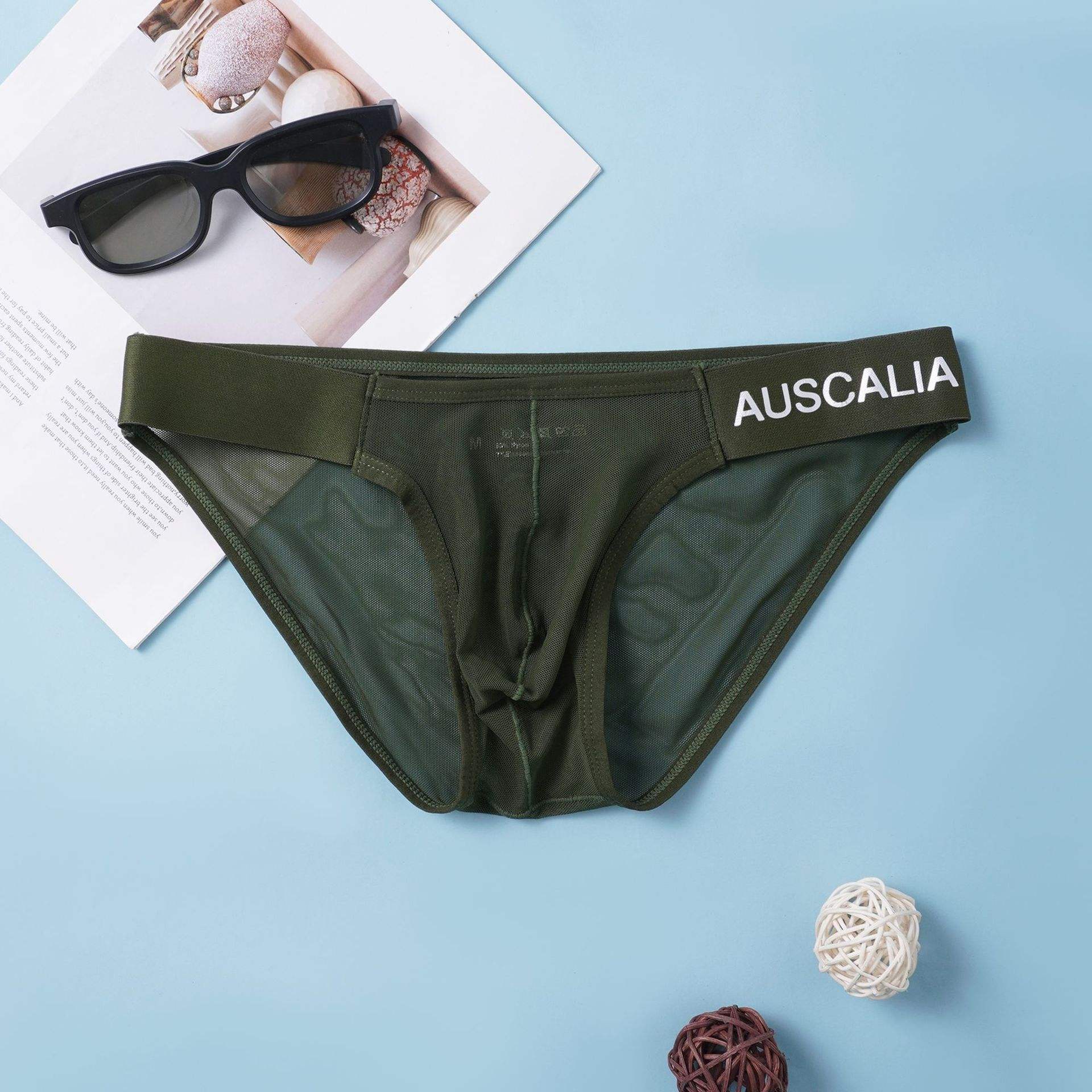Men’s Low Rise Brief Underwear – Breathable Fabric, Elastic Waist, Green