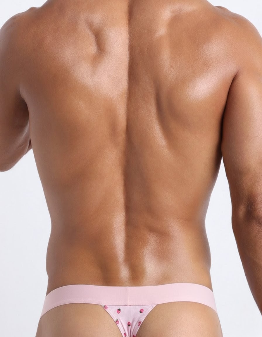 Men’s Low Rise Rib Thong Underwear – Ultra-Soft Cotton Blend, Light Pink