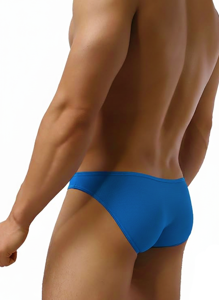 Men’s Low Rise Brief Underwear – Cotton Rib Fabric, Elastic Waist, Blue