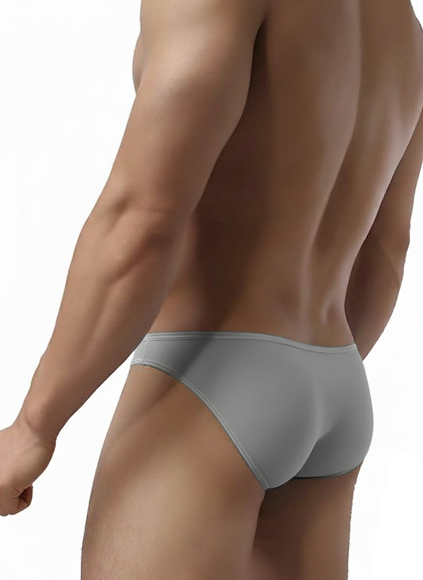 Men’s Low Rise Brief Underwear – Cotton Rib Fabric, Elastic Waist, Light Grey
