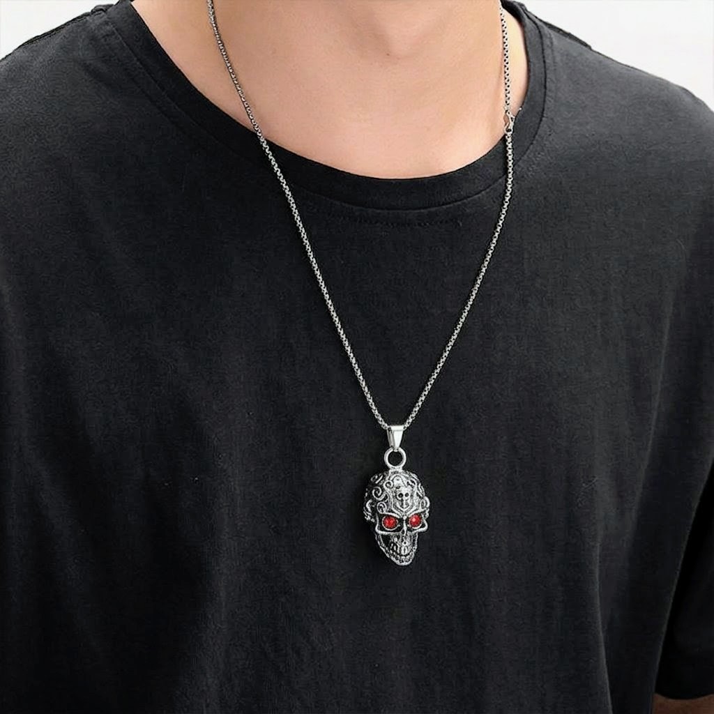 Men’s Gothic Skull Pendant Necklace – Bold Alloy Fashion Chain