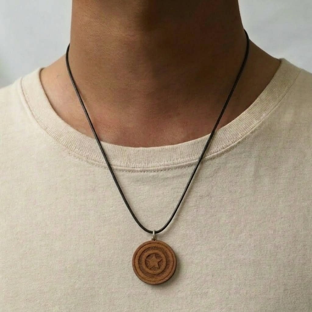 Men’s Wooden Star Pendant Necklace | Natural Wood Pendant for Men